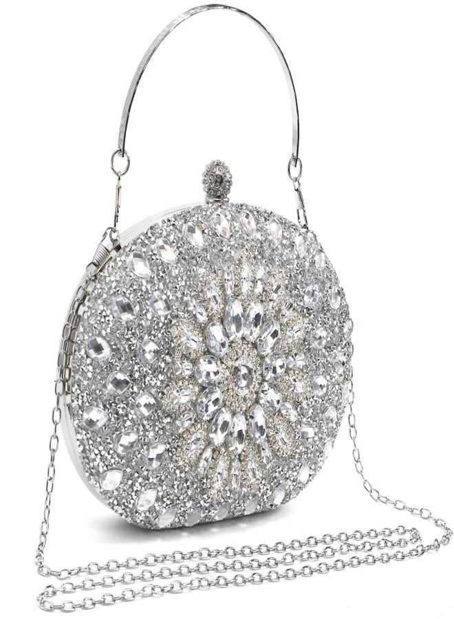 WRINGKIT Rhinestone Clutch Purses for Women, Sparkly Silver Evening Clutch Bag, Glitter Luxury Purse Handbag Shoulder Bags for Bridal Wedding Formal Party Prom, Crystal Diamond Bag - Image 1